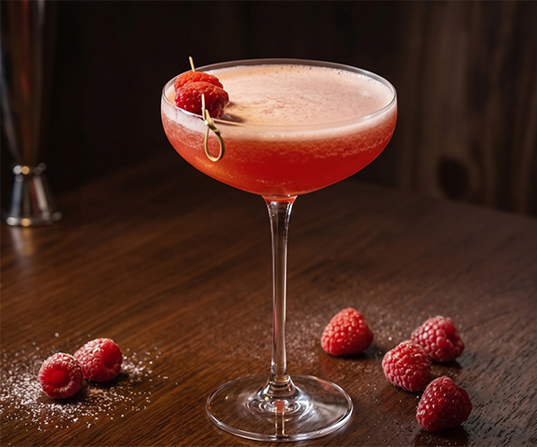 Clover Club non-alcoholic fruity cocktail with raspberry puree